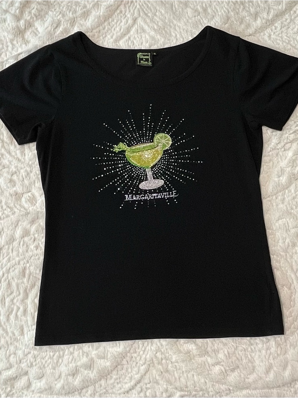 Margaritaville Black Short-Sleeve Graphic Tee with Rhinestone Margarita Size XL
